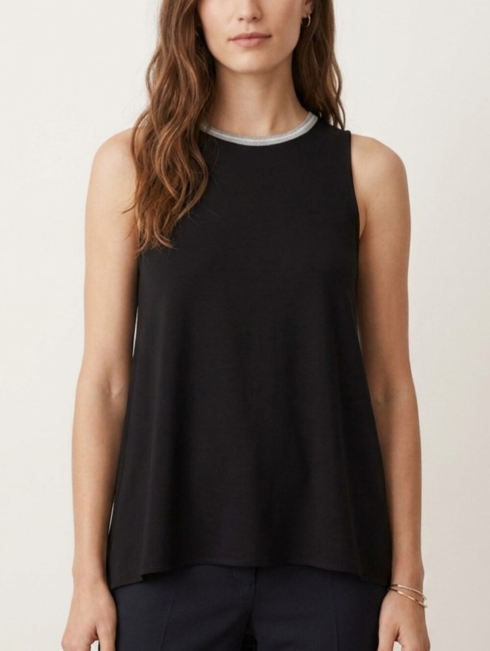 XS/S Club Monaco Cotton Blend Sleeveless Black Tank Top with Contrast Neckline
